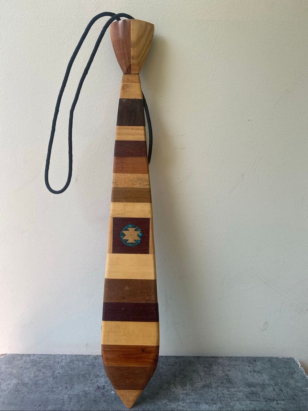 Handmade Southwestern Necktie Segmented Wood Turquoise Inlay Brown Unisex OS